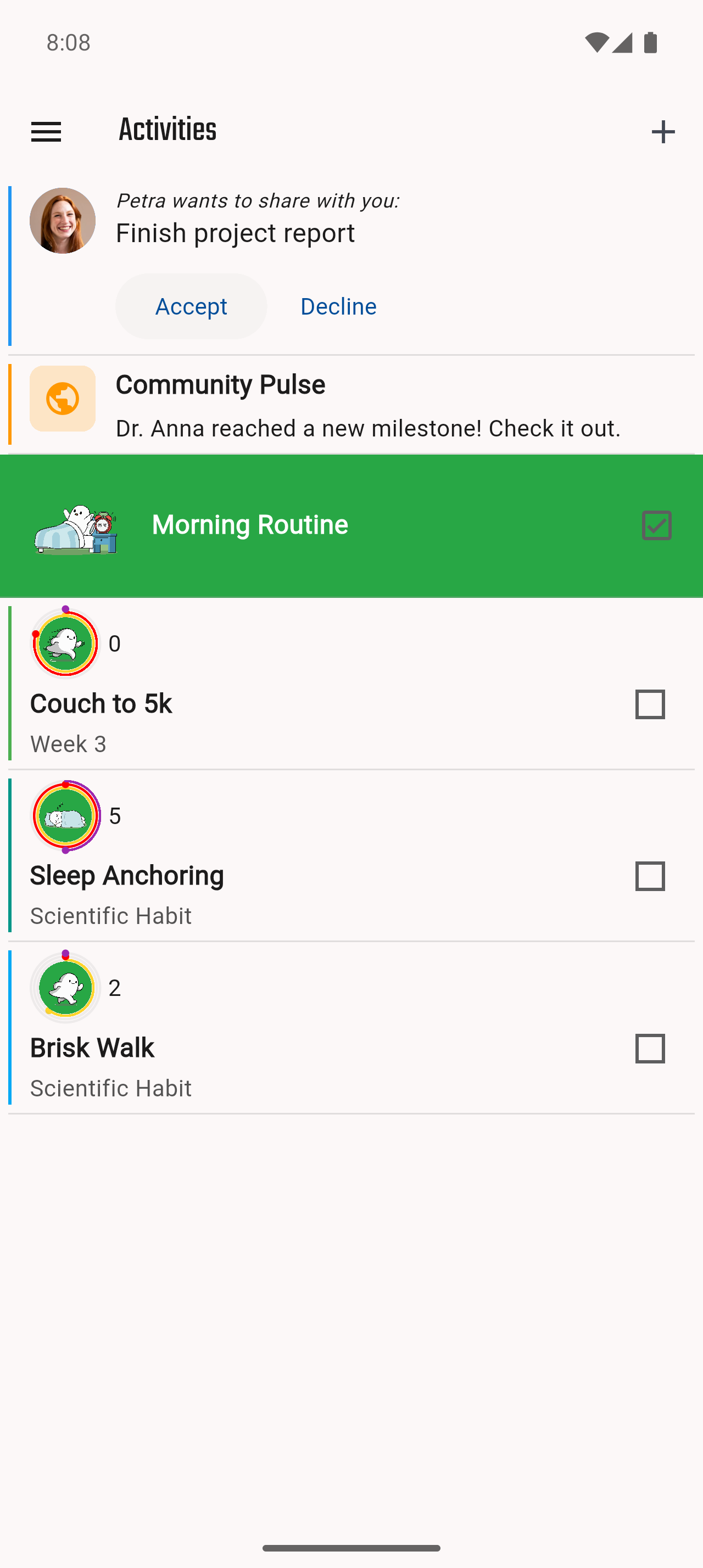 Jersonal Unified Dashboard of Tasks and Habits Screen