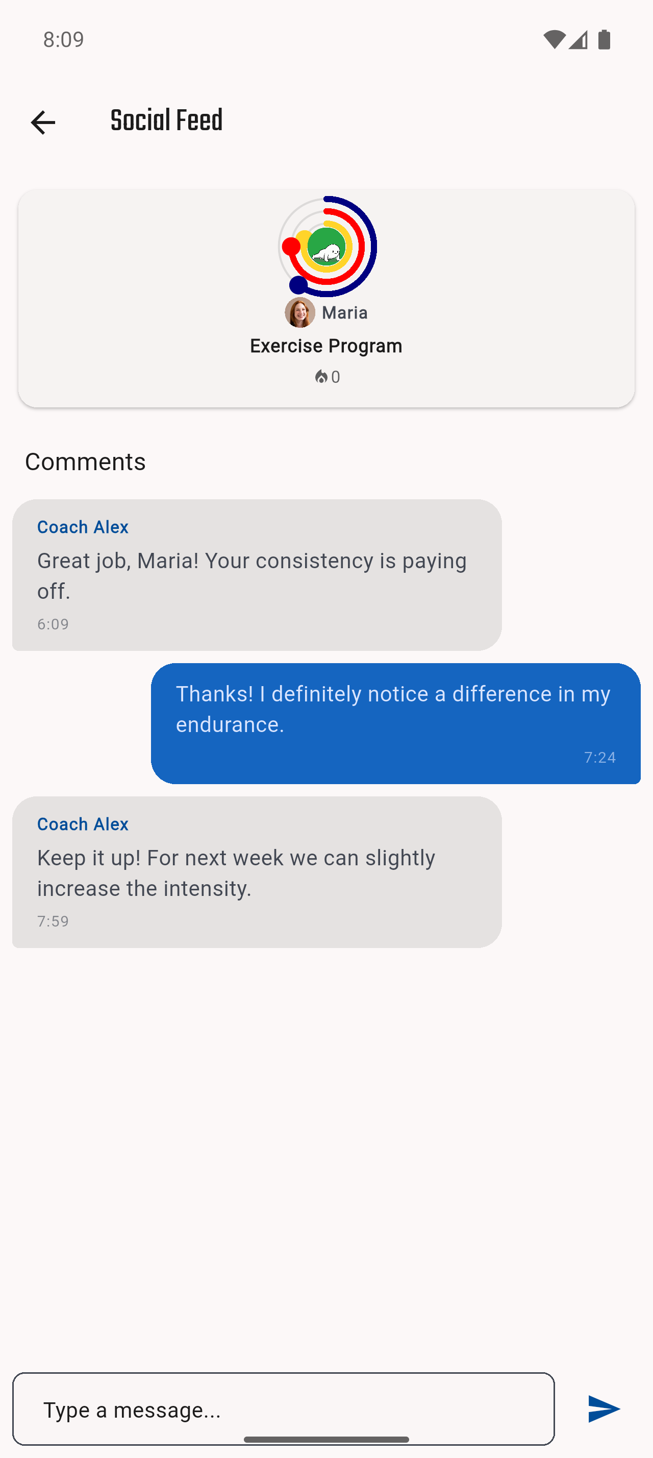 Jersonal Social Community and 1:1 Coaching Chat Screen